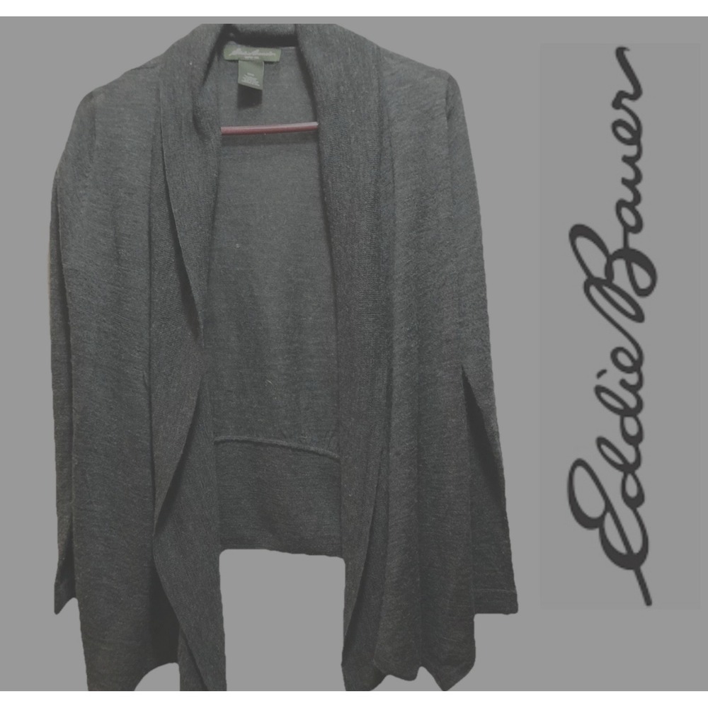 Eddie Bauer - Wool Blend - Women's - Medium - Open Cardigan - Sweater - Gray